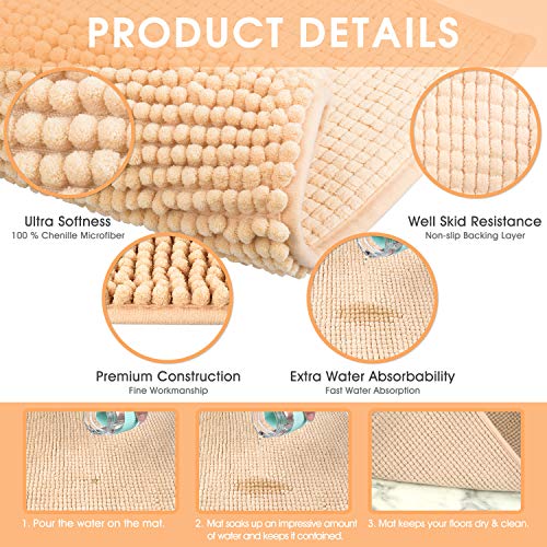 JARITTO Łazienka antypoślizgowa mata łazienkowa szenilowa mikrofibra dywan podłogowy miękki można prać w pralce chłonny do prysznica toalety 40 x 60 cm (beżowy) - obrazek 8