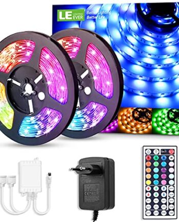 Taśma LED 10 m (2 × 5 m) zestaw RGB, taśma LED 5050 SMD, 12 V, samoprzylepna taśma LED, elastyczna taśma LED, IP20, ściemniana listwa LED, łańcuch świetlny z pilotem zdalnego sterowania, do domu, na imprezę, do baru, TV
