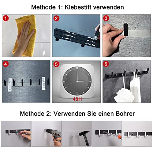 Wieszak na ubrania, 2 sztuki, 15 haczyków, wieszak ścienny, uniwersalny wieszak na ręczniki, listwa garderobiana do garderoby, łazienki, kuchni (czarny) - obrazek 2