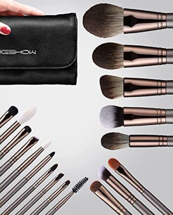 EIGSHOW Profesjonalny 18-częściowy zestaw pędzli do makijażu z eleganckim etui do podkładu, do mieszania pudru, szminki, różu, bronzera, eyelinera, konturu, cieni do powiek, brwi