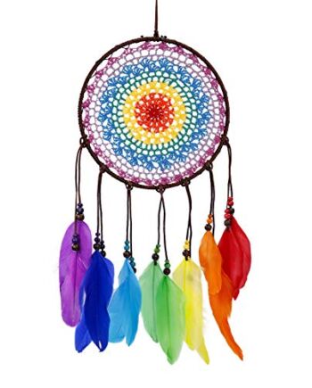 Heveer Łapacz snów duży ręcznie robiony łapacz snów z kolorowymi tęczowymi piórami dekoracja ścienna do domu Boże Narodzenie festiwal rzemiosło prezent