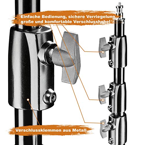 Walimex pro AIR 355 statyw do lamp – statyw świetlny z amortyzatorem powietrznym, wysokość maks. 355 cm, nośność 8 kg, bardzo wysoka i stabilna, aluminium, statyw do fotografii na zewnątrz, czarny - obrazek 8
