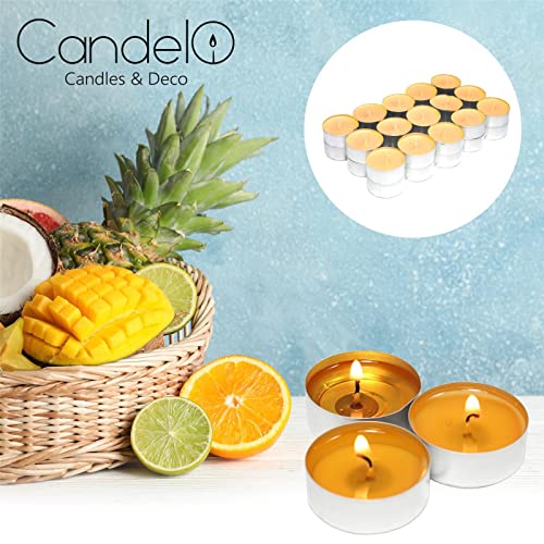 Candelo 30-częściowy zestaw wysokiej jakości podgrzewaczy Ambiente - Tropical Mango - świeczki typu tealight w aluminiowej obudowie 1,5 x 3,8 cm - czas palenia 4 godziny - obrazek 5