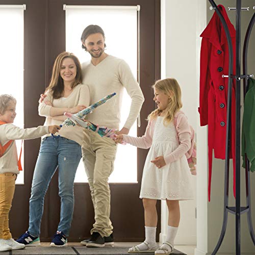 Relaxdays Metalowy wieszak na ubrania, wolnostojący stojak na kurtki, 9 haczyków, garderoba stojąca, 184 x 61 x 54,5 cm, czarny - obrazek 6