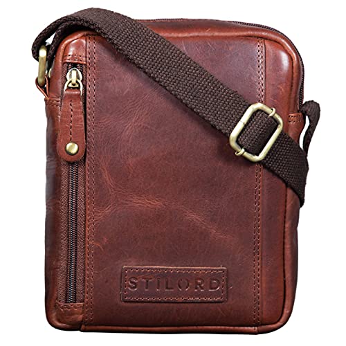 STILORD 'Brandon' torba męska skórzana brązowa torba na ramię mała torba na ramię męska 7 cali tablet torebka męska Messenger Bag prawdziwa skóra, Porto - Cognac, S, torba na ramię