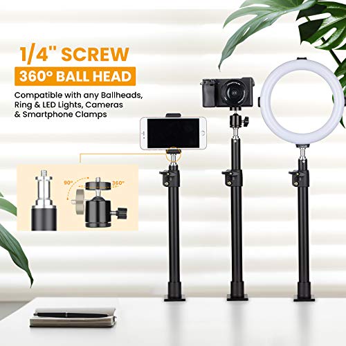 TARION Stojak na lampę stołową stojak na kamerę, 35-60 cm regulowany uchwyt na stół oświetlenie monopod z 1/4 Scew i dodatkową głowicą kulową 360°, do zdjęć na żywo - obrazek 5