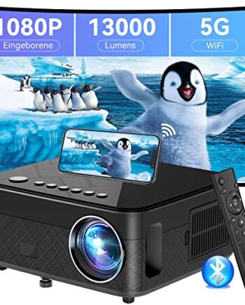 SUREWHEEL Projektor WiFi, 13000 lumenów, mini projektor 5G, 4K Full HD 200 cali, zoom 4P i 4D, kompatybilny ze smartfonami/PC/TV Stick/TV Box/HDMI/USB czarny