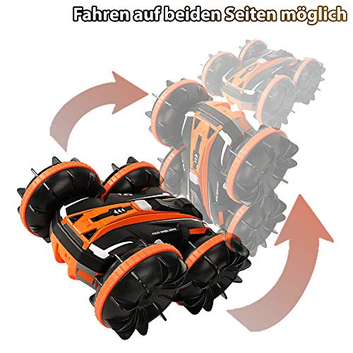 2 w 1 zdalnie sterowany pojazd na wodę i lądzie, model ampfibii, Stunt-Auto, Crawler-Car w zestawie pilot zdalnego sterowania 2,4 GHz, akumulator i kabel do ładowania, kompletny zestaw - obrazek 5