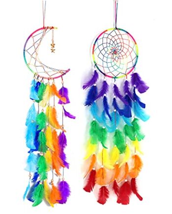 DUGYIRS 2 sztuki łapacz snów ręcznie robiony szydełkowany kolor pióra łapacze snów sztuka ścienna dekoracje wiszące do domu ozdoba prezenty świąteczne
