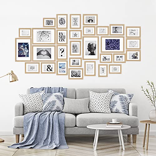 bomoe 30szt Zestaw ramek na zdjęcia Emotion - Ramka na zdjęcia Kolaż na ścianę - Multi Ramka na zdjęcia Drewno i szkło plastikowe - 10x 10x 10,5x15cm / 15x 13x18cm / 5x 20x30cm - Dębowa Ramka na zdjęcia - obrazek 3