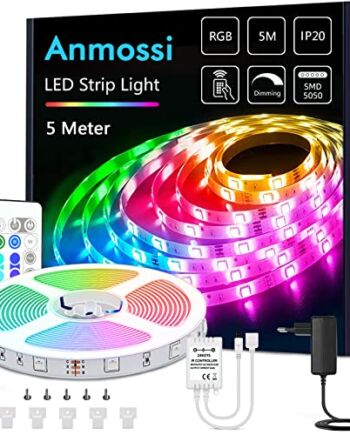 Anmossi Paski LED 5m, Taśma LED do Zmiany Koloru RGB z Pilotem, Zasilacz 12V DC Paski LED, Jasna Taśma LED SMD 5050 do Sypialni, Domu, TV, Sufitu, Dekoracji Szafek