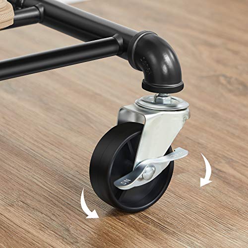 SONGMICS Wieszak na ubrania w stylu industrialnym, obciążenie do 110 kg, wieszak na ubrania na kółkach, 2 drążki na ubrania, z metalu, dobrze obciążalny, prezentacja w sklepie, czarny HSR62BK - obrazek 4