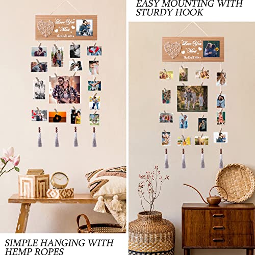 Ramka na zdjęcia, prezenty urodzinowe dla dziewczyny, przyjaciela, drewniana ramka na zdjęcia, kolaż, tablica do mieszkania, dekoracja ścienna, prezent dla niego, pary, ramka na zdjęcia z sercem na jubileusz, ściana ze zdjęciami - obrazek 5