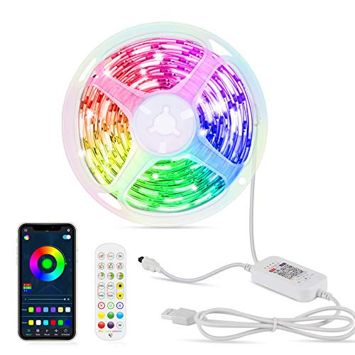 Hoteril Taśma LED, 6 m, Bluetooth, RGB, pilot zdalnego sterowania, sterowanie przez aplikację, funkcja timera, 16 milionów kolorów, 213 trybów stylu do domu, dekoracja TV, kuchni, sufitu, na imprezę