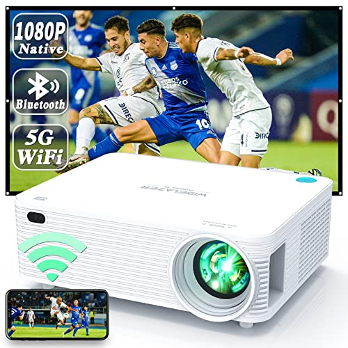 WISELAZER Projektor Full HD do kina domowego, Native 1080P 4K Projektor, wbudowany filtr kurzu, 5G WiFi Bluetooth LED Projektor, kompatybilny z HDMI/USB/TV Box/smartfonem/PC