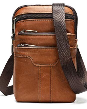Torba na telefon komórkowy dla mężczyzn, skórzana torba na pas brązowa, pionowa, wielopoziomowa, skórzana torba na pas z uchwytem na telefon komórkowy z karabińczykiem i pętlą na pasek