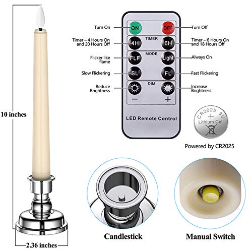 Ymenow Świece okienne, 6 szt. zasilane na baterie, bezpłomieniowe migoczące świeczki LED z pilotem zdalnego sterowania, timer, srebrny świecznik i knot 3D, bateria na kolację, do domu, na wesele dekoracja - obrazek 5
