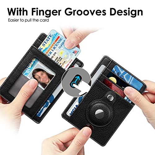 SITHON Portfel z etui do AirTag, wysokiej jakości sztuczna skóra, etui na karty kredytowe z funkcją ochrony przed odczytem RFID, portfel przedni, etui na karty, portfel dla mężczyzn i kobiet,, czarny - obrazek 6