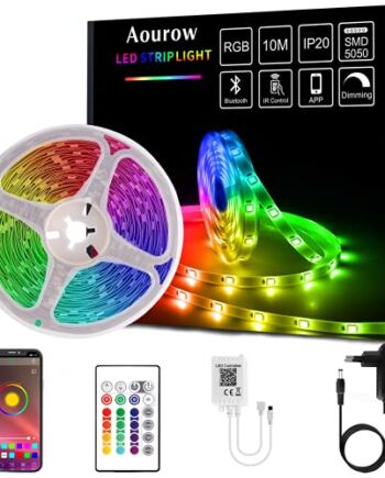 Aourow Taśma LED 10m(2 x 5 m) Samoprzylepna,Taśma LED RGB Bluetooth z Kontrolą APP i Pilotem 40-Przyciskowym,Synchronizacja z Muzyką,Listwa Świetlna SMD5050 na Imprezę,Dom,Dekoracje,Nie Wodoodporna