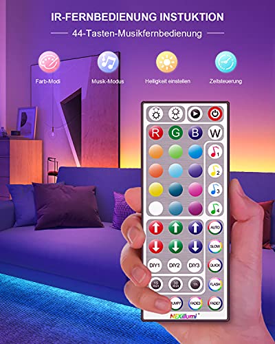 Nallee taśma LED RGB 5050, 30 m, synchronizacja z muzyką, łańcuch świetlny LED z 44 przyciskami, pilot zdalnego sterowania na podczerwień, do domu, sypialni, kuchni, na imprezę (2 x 15 m) - obrazek 5