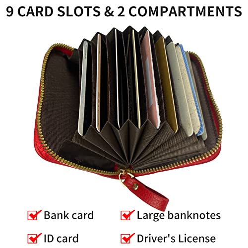 Newaner Etui na karty kredytowe, portfel dla kobiet i mężczyzn, ochrona RFID, etui na karty kredytowe, 11 przegródek, etui na karty, przenośna szczotka antykradzieżowa, mały portfel z zamkiem błyskawicznym (czerwone), czerwony, 1, nan - obrazek 3