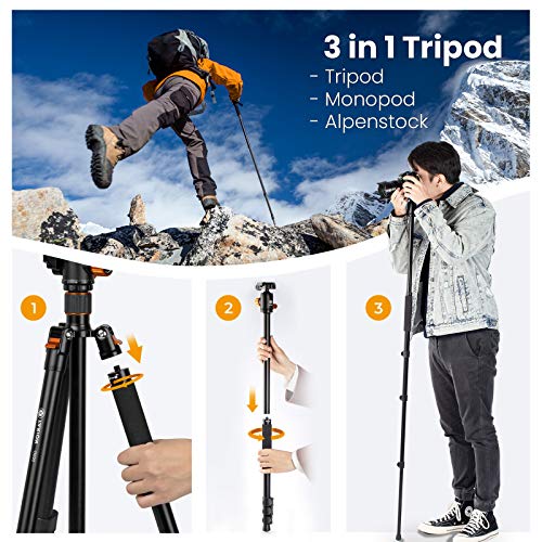 TARION Statyw fotograficzny z poziomą środkową kolumną, aluminiowy, statyw podróżny z głowicą kulową 360°, płytką szybkiej wymiany i torbą, przebudowa w statyw jednonożny (statyw + ramię wysięgnika) - obrazek 4