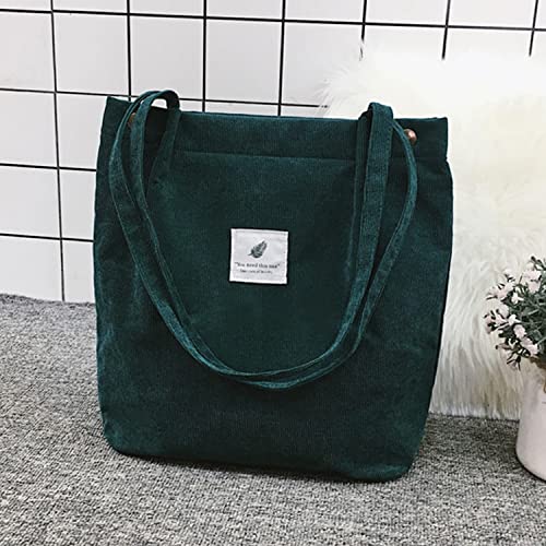 1 biała torba na ramię z 1 zieloną torbą na ramię, modna płócienna torba ze sztruksu, duża pojemność, na co dzień, do biura, w podróży (biała) - obrazek 3