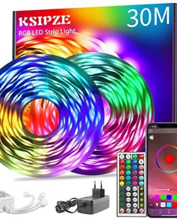 Taśma Led 30m, Ksipze Bluetooth Music Sync, Ustawienie timera Taśmy LED RGB, Zmieniające kolor Lampki LED z pilotem Taśma do dekoracji szafy, przyjęcia, domu, sypialni, ściemniania