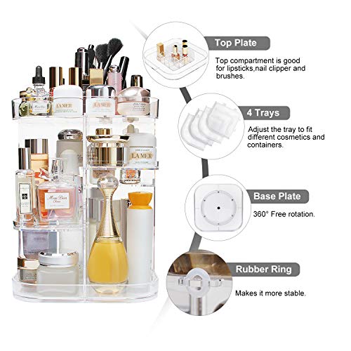 AMEITECH Organizer do makijażu, regulowany, obracający się o 360 stopni na kosmetyki do przechowywania karuzeli, stojak do przechowywania z 5 warstwami o dużej pojemności, idealny do toaletki blatu, kwadratowy - obrazek 7