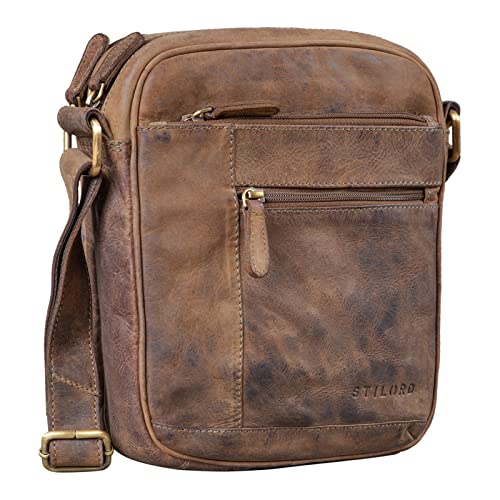 STILORD 'Diego' Vintage Mens Bag Leather Small Shoulder Bag na 9,7 cala iPad DIN A5 Shoulder Bag Cross-Body Bag for Men Genuine Leather, Kolor:calais - br±zowy - obrazek 5