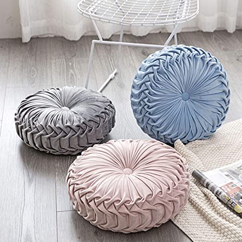 Boyigog Poduszka ozdobna Home 38 cm, okrągła poduszka w kształcie dyni, aksamitna plisy, ręcznie wykonana, poduszka na podłogę, do domu, na sofę, na kanapę, łóżko, dekoracja samochodu (szara-2) - obrazek 6