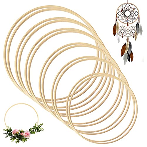 Brateuanoii 12 sztuk, 6 rozmiarów, bambusowy wieniec z drewna, łapacze snów, pierścienie drewniane do majsterkowania, dekoracji wieńców weselnych, łapaczy snów i prac ściennych