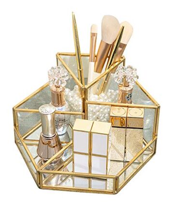 Organizer do makijażu Beauty Organizer, czarne szkło, uchwyt na pędzle