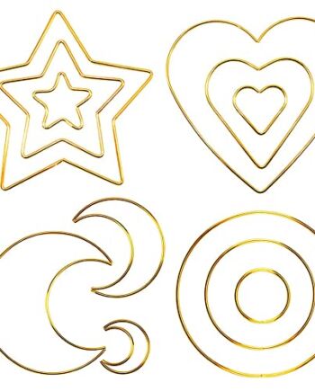 12 szt. łapacz snów, kreole kwiatowe makramy, metalowe obręcze do makramy, pierścienie do makramy, rękodzieło DIY, kształt serca | księżyc | gwiazda | okrągły (3 rozmiary) do dekoracji wieńca weselnego, makramy do powieszenia na ścianie (złoty)