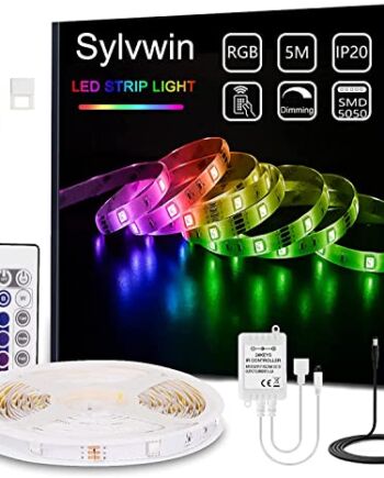 sylvwin Taśma LED o długości 5 m RGB,taśma LED z pilotem zdalnego sterowania,samoprzylepna z 16 zmienianymi kolorami,4 tryby pracy,do domu, sypialni,telewizora,dekoracji szafy, na imprezę