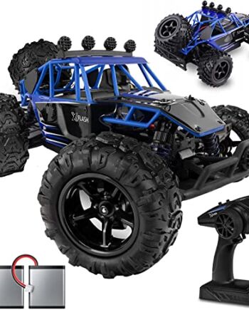 OVERMAX X-Flash zdalnie sterowany samochód RC, zasięg 100 metrów, prędkość do 45 km, napęd na wszystkie koła, amortyzator oleju, wzmocniona konstrukcja, oświetlenie, czarno-niebieski