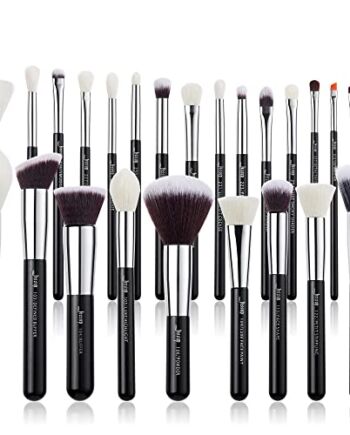 Jessup Marka 25 szt. profesjonalny zestaw pędzli do makijażu uroda kosmetyczna podkład pudrowy korektor cieni do powiek mieszanie różu rozświetlacz naturalne syntetyczne szczotki do włosów (czarny/srebrny)