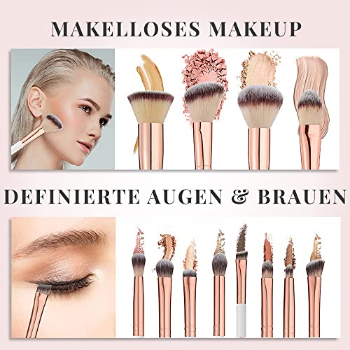 12-częściowy zestaw pędzli do makijażu w kolorze różowego złota | z pędzelkiem do podkładu, pędzlem do pudru, pędzel do makijażu oczu zestaw z torbą do przechowywania w szykownym marmurowym wzornictwie, Lily Englia - obrazek 3