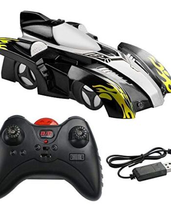 Zdalnie sterowana wspinaczka naścienna, 4-kanałowe sterowanie ścienne, zabezpieczenie przed grawitacją, ładowanie przez USB, samochód z diodami LED z przodu i z tyłu, podświetla elektryczną zabawkę dla dzieci (czarna)