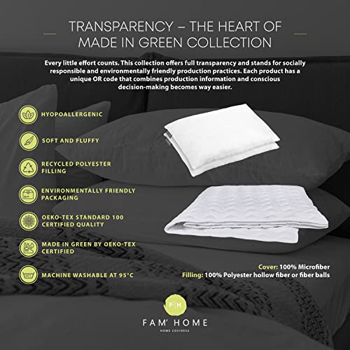 Poduszki 40 x 80 cm, zestaw 2 sztuk, białe, 40 x 80 cm, zestaw 2 sztuk, poduszki do spania – Made in Green, certyfikowane, hipoalergiczne, oddychające, nadają się do prania, miękkie, łatwe w pielęgnacji, jakość hotelowa - obrazek 6