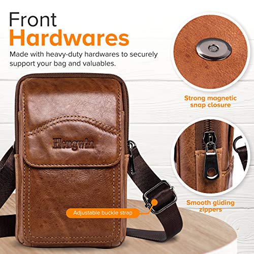 Hengwin Mała Torba z Paskiem na Ramię, Prawdziwa Skórzana Torebka z Kl - obrazek 4