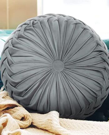 Boyigog Poduszka ozdobna Home 38 cm, okrągła poduszka w kształcie dyni, aksamitna plisy, ręcznie wykonana, poduszka na podłogę, do domu, na sofę, na kanapę, łóżko, dekoracja samochodu (szara-2)