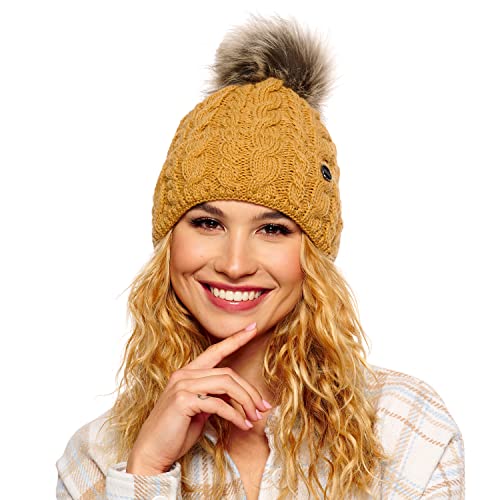 Damska zimowa czapka, ciepła czapka z dzianiny, czapka zimowa z pompon - obrazek 2