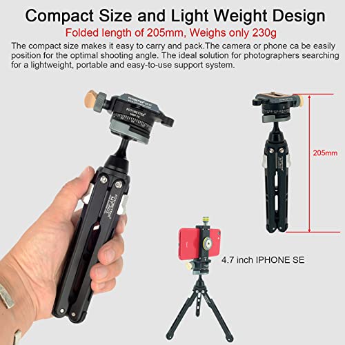 FOTOBETTER Stół mini statyw do aparatu, lekki mini statyw podróżny z głowicą kulową 360 stopni, szybkozaciskowy 1/4 cala, płyta do lustrzanki DSLR (MTA03 + MBP19 (DE)) - obrazek 6