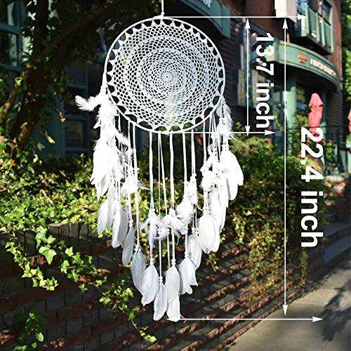 duży łapacz snów w stylu boho, z białymi piórami, makrama, ozdoba na ś - obrazek 3