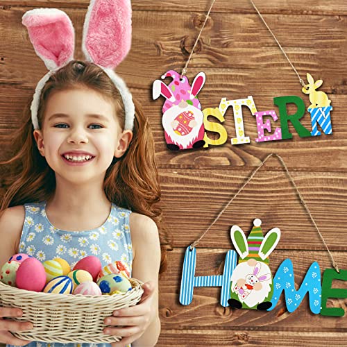 COLEESON 2 sztuki drewnianych zajączków, kolorowe zawieszki wielkanocne, zajączek wielkanocny, dekoracja wielkanocna, prezent do domu, na Wielkanoc, imprezę, drzwi, okno, dekoracja - obrazek 2