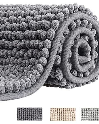 CHEPULA Dywanik łazienkowy, 50 x 80 cm, antypoślizgowy, wysokiej jakości mikrofibra, szenilowy, miękki i nadający się do prania, chłonny dywanik łazienkowy, ciemnoszary