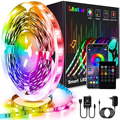 Taśma LED L8star, 5 m, taśma LED, zmiana kolorów, inteligentny łańcuch świetlny LED Rgb z Bluetooth i pilotem zdalnego sterowania, synchronizacja do muzyki listwa LED, łańcuch świetlny kolorowy