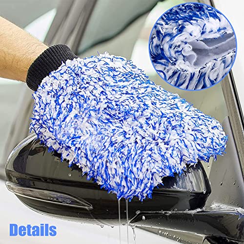Brush Cover, pokrowiec na szczotkę do mycia samochodu, 2 sztuki pokrowców z mikrofibry z rękawicami do mycia samochodu, pokrowiec na szczotkę do mycia SB, delikatne mycie samochodu i pielęgnacja samochodu (niebieski) - obrazek 3
