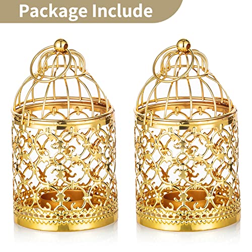 NUPTIO 2 sztuki mała latarnia wisząca klatka dla ptaków metalowa, złot - obrazek 5